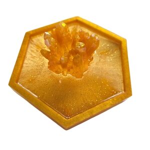 Hexagonal Resin Coaster with Crystal Accent